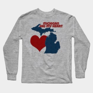 Michigan Has My Heart | I Love Michigan | Felt Look Long Sleeve T-Shirt